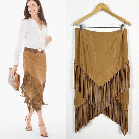 Chico's Dresses & Skirts - Chico’s Women’s Faux Suede Fringed Midi Skirt Size 1 / Medium / 8-10 US
